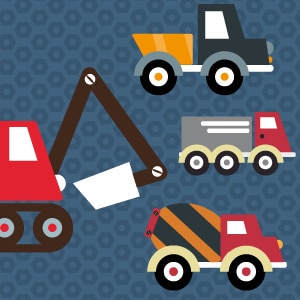 etiquette personnalisée pour vêtements d'enfant avec des engins de chantier