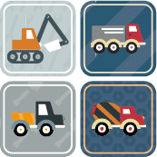 des étiquettes pour enfants sur le thème des pelleteuses et des camions de chantier