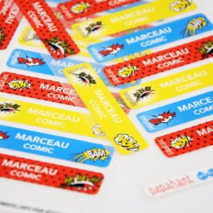 etiquette-ecole-enfant-vetements-comics étiquettes autocollantes pour enfants sur le thème des comics